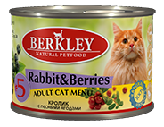 Консервы для кошек Berkley №5: кролик с лесными ягодами 0,2 кг.